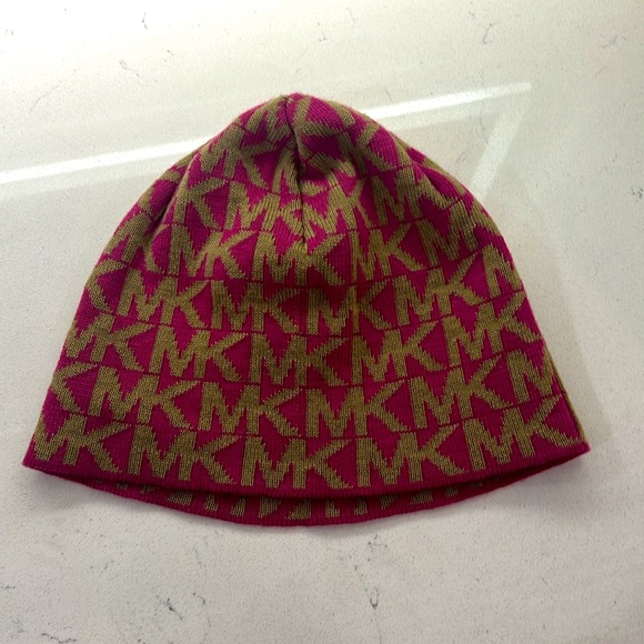 Michael Kors hat - pink with tan MK pattern - Picture 2 of 4